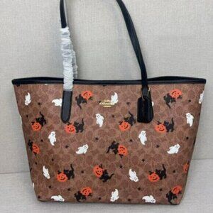 Coach City Tote in Signature Canvas with Halloween